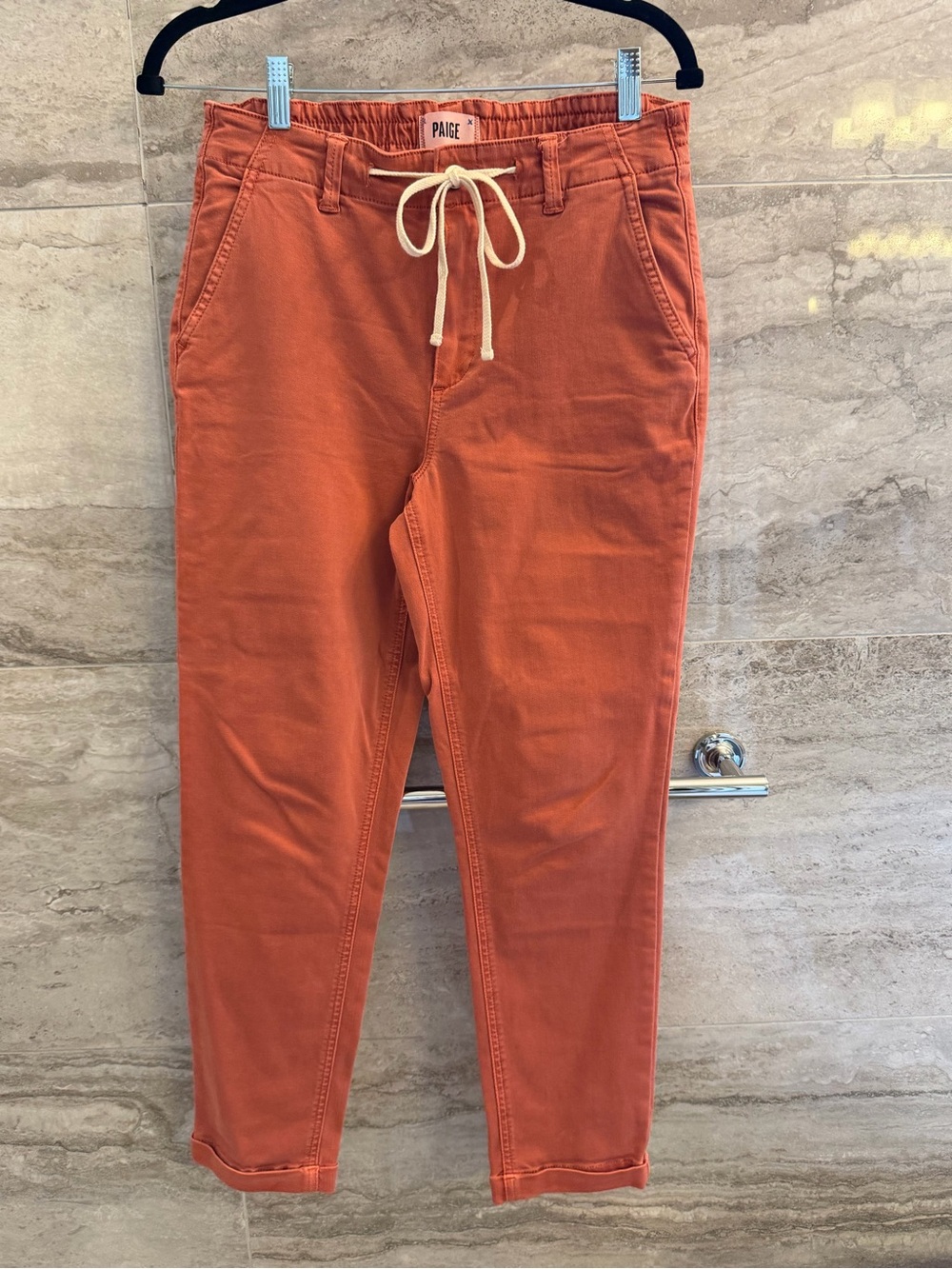 PAIGE Men's Rust Orange Drawstring Cotton Chinos